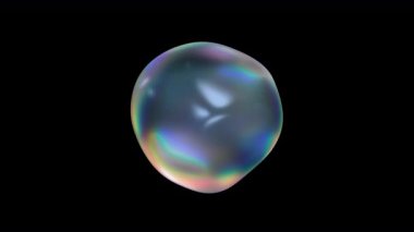 Yanardöner efektli saydam renkli su kabarcığı. Soyut sıvı çarpıtılmış küre. 3D render 4K döngü animasyonu, alfa kanalı.