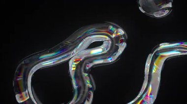 Şeffaf renkli sıvı dalgalanan yüzey, yanardöner etkiye sahip dalgalanmalar. Soyut yansıma parlak şekiller. 3D render 4K döngü animasyonu alfa kanalı ile.