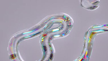 Şeffaf renkli sıvı dalgalanan yüzey, yanardöner etkiye sahip dalgalanmalar. Soyut yansıma parlak şekiller. 3D render 4K döngü canlandırması.