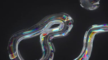 Şeffaf renkli sıvı dalgalanan yüzey, yanardöner etkiye sahip dalgalanmalar. Soyut yansıma parlak şekiller. 3D render 4K döngü canlandırması.