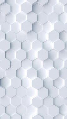 Hareket eden beyaz uğursuz şekilli mozaik yüzey. Soyut geometrik arkaplan. 4K döngü dikey canlandırması.