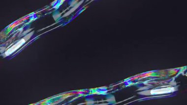 Kabarcık ve yanardöner efektli saydam renkli sıvı hareket ediyor. Soyut sıvı şekli bozulmuş. 3D render 4K döngü canlandırması.