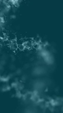 Pleksus etkisi olan soyut DNA. Hologram koyu mavi arkaplandaki DNA çift sarmalını yok etti. 4k video dikey animasyon döngüsü. Bilim fütüristik görüntüleri.