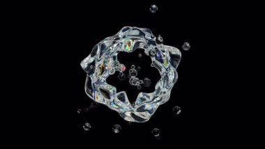 Kabarcıkları ve yanardöner etkisi olan saydam renkli sıvı sallama yüzeyi. Soyut yansıma parlak dalga şekilleri. 3D render 4K döngü animasyonu, alfa kanalı.