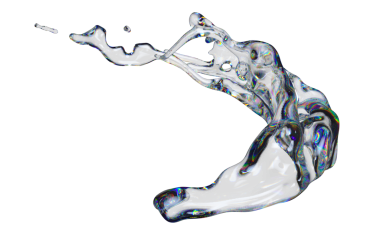 3D şeffaf parlak sıvı, dağılım efektli sıvı şekil. Gökkuşağı renkleri yansıtma camı.