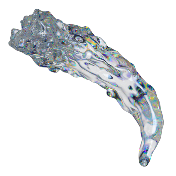 3D şeffaf parlak sıvı, dağılım efektli sıvı şekil. Gökkuşağı renkleri yansıtma camı.