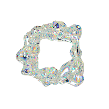 Yanardöner yüzeyi, sıvı akışı, dalgalanan şekli olan soyut üç boyutlu cam halka. Renkli yansımalı şeffaf torus kabarcığı. Modern dijital tasarım veya fütüristik sanat için ideal.