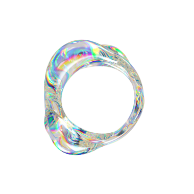 Yanardöner yüzeyi, sıvı akışı, dalgalanan şekli olan soyut üç boyutlu cam halka. Renkli yansımalı şeffaf torus kabarcığı. Modern dijital tasarım veya fütüristik sanat için ideal.