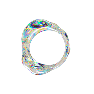 Yanardöner yüzeyi, sıvı akışı, dalgalanan şekli olan soyut üç boyutlu cam halka. Renkli yansımalı şeffaf torus kabarcığı. Modern dijital tasarım veya fütüristik sanat için ideal.