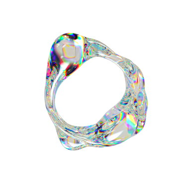 Yanardöner yüzeyi, sıvı akışı, dalgalanan şekli olan soyut üç boyutlu cam halka. Renkli yansımalı şeffaf torus kabarcığı. Modern dijital tasarım veya fütüristik sanat için ideal.