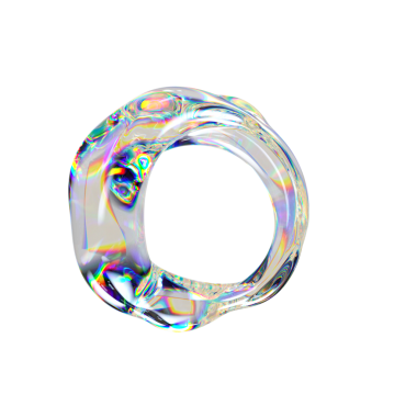 Yanardöner yüzeyi, sıvı akışı, dalgalanan şekli olan soyut üç boyutlu cam halka. Renkli yansımalı şeffaf torus kabarcığı. Modern dijital tasarım veya fütüristik sanat için ideal.