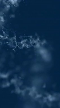Pleksus etkisi olan soyut DNA. Hologram koyu mavi arkaplandaki DNA çift sarmalını yok etti. 4k video dikey animasyon döngüsü. Bilim fütüristik görüntüleri.