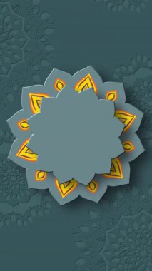 Kopya uzayı ile dönen Hintli Rangoli. Diwali Işık Festivali. Mavi arkaplan. 4K döngü dikey canlandırması.