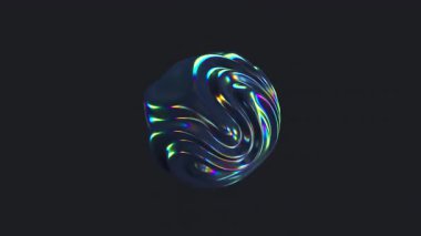 Üç boyutlu yanardöner dalga küresi. Pürüzsüz soyut sıvı şekil. Çok renkli, çarpık bir top. Pürüzsüz yüzey paraziti. 4k kusursuz holografik döngü animasyonu.