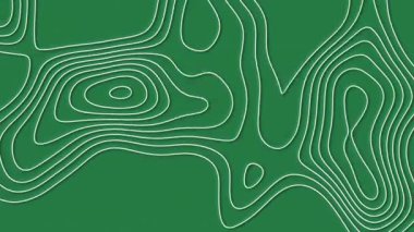 Soyut animasyon ana hatlı topografik hat haritası. Yeşil arka planda dalgalar hareket ediyor. 4K döngülü canlandırma.