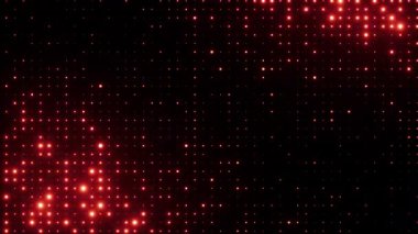 Yanıp sönen kırmızı ışıklar. Rastgele boyut noktaları olan şebeke deseni. Yeni yıl şenlik tasarımı için ışıldayan parçacıklar soyut arkaplan. 4K döngü canlandırması.