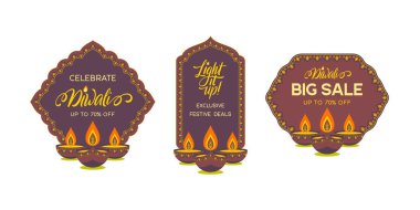 Diwali Satış ve İndirim için Hint sancakları. Çerçeveler desenle süslenmiş. Vektör illüstrasyonu.