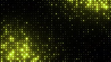 Yanıp sönen yeşil ışıklar. Rastgele boyut noktaları olan şebeke deseni. Yeni yıl şenlik tasarımı için ışıldayan parçacıklar soyut arkaplan. 4K döngü canlandırması.