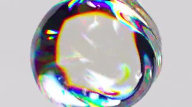 Düz yüzey dalgaları ve dinamik ışık yansımaları olan sıvı bir küre. Şeffaf yanardöner cam. 4k kusursuz holografik döngü animasyonu.