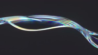 Sıvı yanardöner pürüzsüz dalganın 3 boyutlu görüntüsü. Dağınıklığı olan şeffaf cam. 4k kusursuz holografik döngü animasyonu.