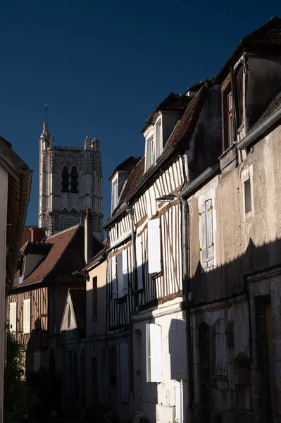View Old Streets Houses Auxerre Medieval City River Yonne North — Stockfoto