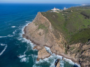 Avrupa kıtasının en batı noktası Cabo da Roca, Lizbon bölgesi, Portekiz, hava manzarası