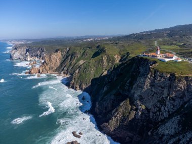 Avrupa kıtasının en batı noktası Cabo da Roca, Lizbon bölgesi, Portekiz, hava manzarası
