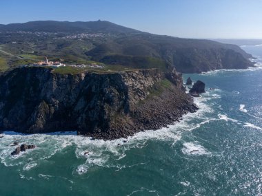 Avrupa kıtasının en batı noktası Cabo da Roca, Lizbon bölgesi, Portekiz, hava manzarası