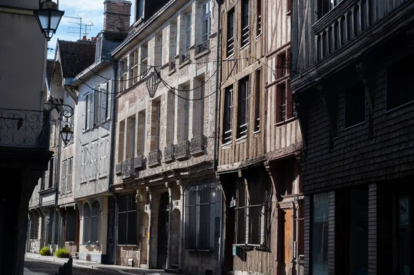 Centre Médiéval Vieille Ville Troyes Avec Maisons Colombages Rues Étroites — Photo