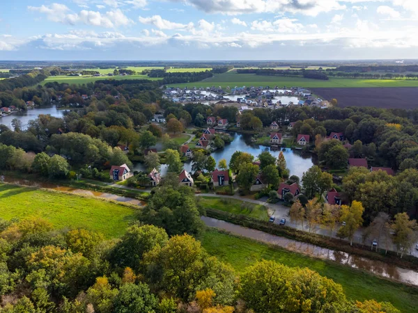 stock image Dutch landscape, aerial view on houses and lakes in Drenthe province, Netherlands in autumn