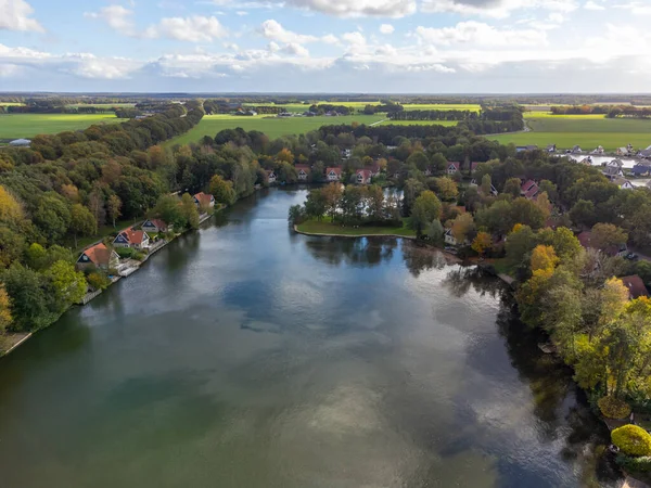 stock image Dutch landscape, aerial view on houses and lakes in Drenthe province, Netherlands in autumn
