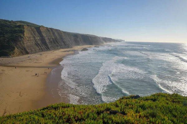 stock image Magoito Beach on Atlantic ocean, beautiful sandy beach on Sintra coast, Lisbon district, Portugal, part of Sintra-Cascais Natural Park with natural points of interest