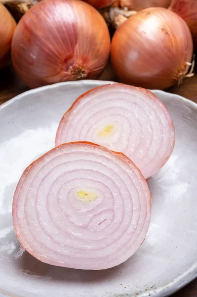 Bunch French Aop Pink Onions Roscoff Village Brittany França Close — Fotografia de Stock