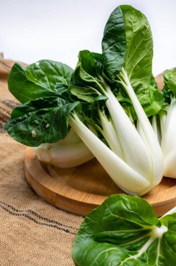 Genç taze organik bok choy veya bak choi Çin lahanası pişirmeye hazır