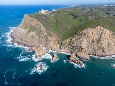 Avrupa kıtasının en batı noktası Cabo da Roca, Lizbon bölgesi, Portekiz, hava manzarası