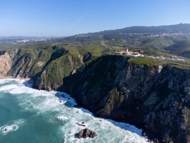 Avrupa kıtasının en batı noktası Cabo da Roca, Lizbon bölgesi, Portekiz, hava manzarası