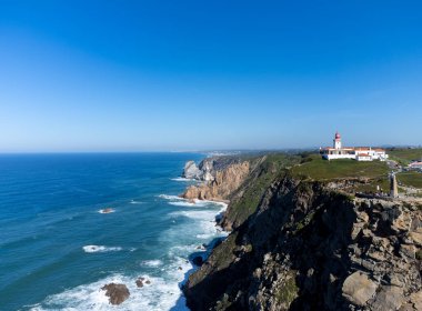 Avrupa kıtasının en batı noktası Cabo da Roca, Lizbon bölgesi, Portekiz, hava manzarası