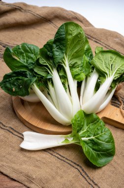Genç taze organik bok choy veya bak choi Çin lahanası pişirmeye hazır