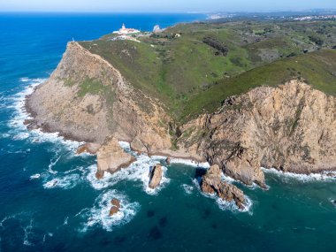 Avrupa kıtasının en batı noktası Cabo da Roca, Lizbon bölgesi, Portekiz, hava manzarası