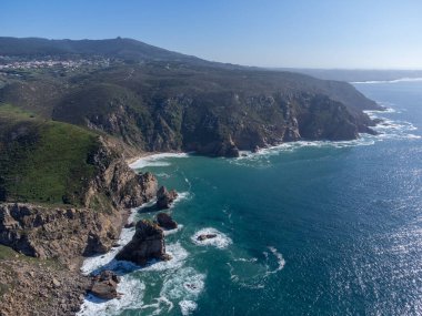 Avrupa kıtasının en batı noktası Cabo da Roca, Lizbon bölgesi, Portekiz, hava manzarası