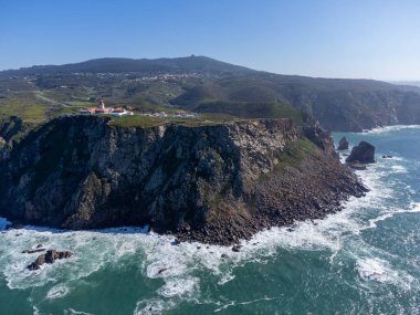 Avrupa kıtasının en batı noktası Cabo da Roca, Lizbon bölgesi, Portekiz, hava manzarası