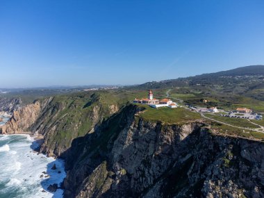 Avrupa kıtasının en batı noktası Cabo da Roca, Lizbon bölgesi, Portekiz, hava manzarası