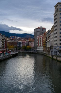 View of Bilbao city and Nervion river, Basque Country, Spain at winter