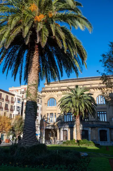 Walking in old harbor and central part of Donostia or San Sebastian city, Basque Country, Spain in sunny day