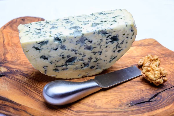 stock image Cheese collection, piece of French blue cheese auvergne or fourme d'ambert close up