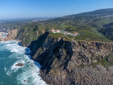 Avrupa kıtasının en batı noktası Cabo da Roca, Lizbon bölgesi, Portekiz, hava manzarası