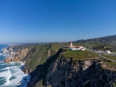Avrupa kıtasının en batı noktası Cabo da Roca, Lizbon bölgesi, Portekiz, hava manzarası