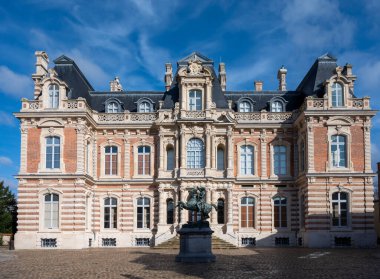 Beautiful French architecture elements and houses in Champagne sparkling wine making town Epernay, Avenue of Champagne tourists street, France at winter