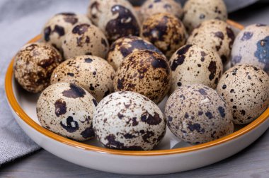 Taze benekli keklik ya da bıldırcın yumurtası pişmemiş.