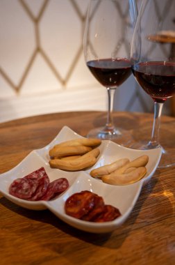 Tasting of different red and white rioja wines, visit of winery cellars, Rioja wine making region, Spain